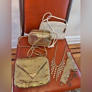 Vintage Whiting & Davis Purse Jewelry and Belt Lot Disco 1970s 1980s Metal Mesh